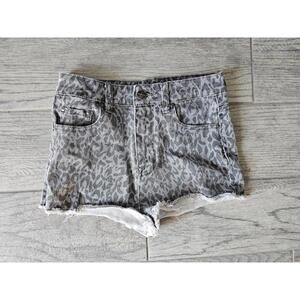 Women's Iris Jeans Cheetah Print Denim Jeans Cut Off Shorts Size X Small XS Gray